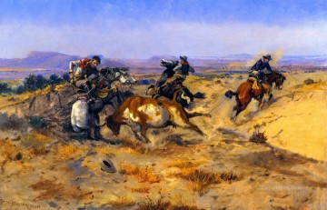 cuando los vaqueros se meten en problemas 1905 Charles Marion Russell Vaquero de Indiana Pinturas al óleo